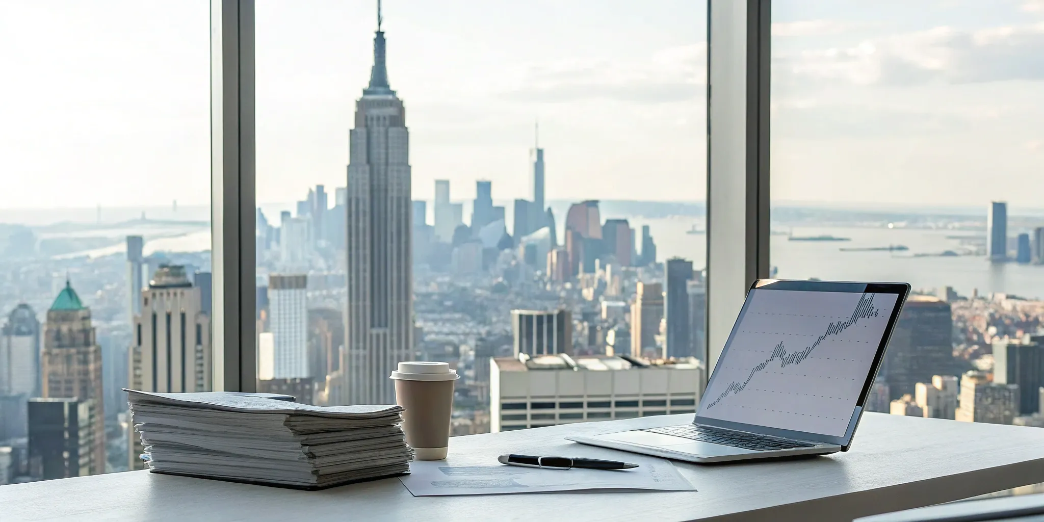 An outsourced CFO for New York real estate analyzing financial growth on a laptop.