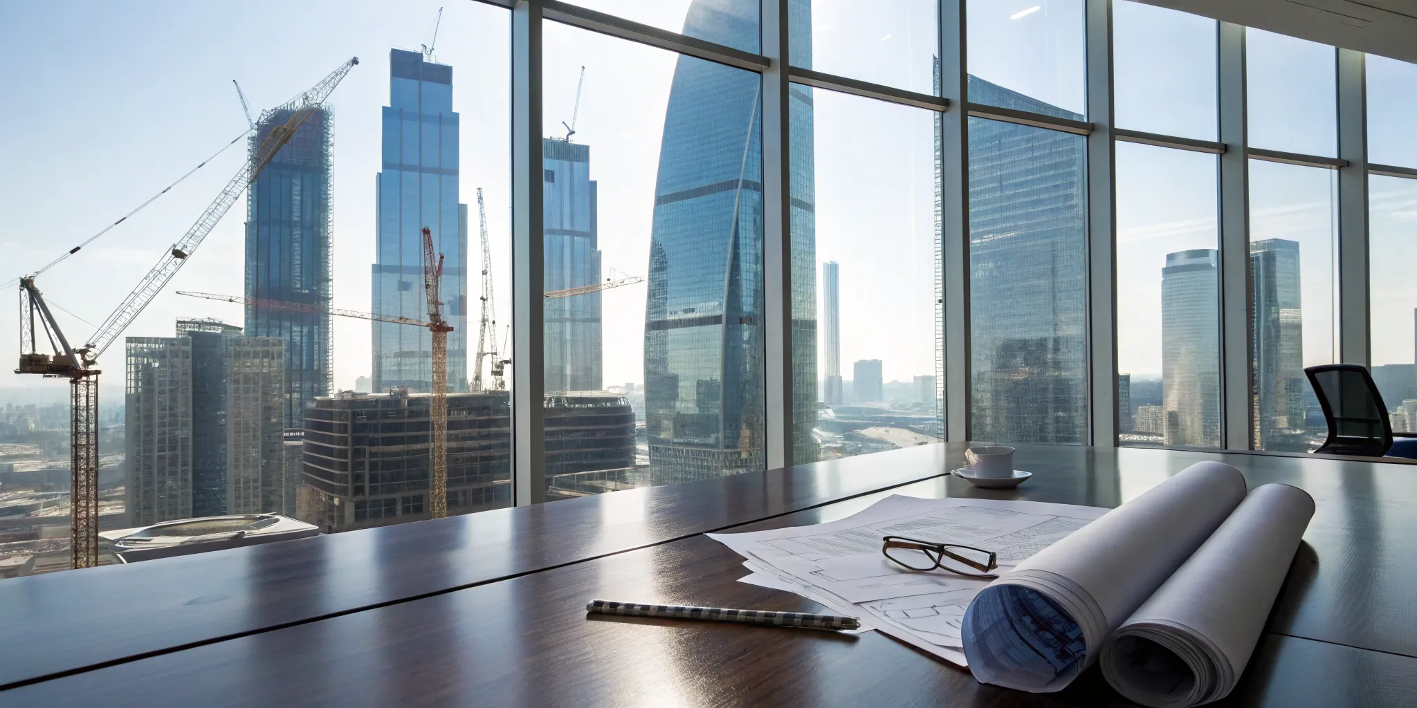 A fractional CFO's financial plans for a real estate development project overlooking construction.