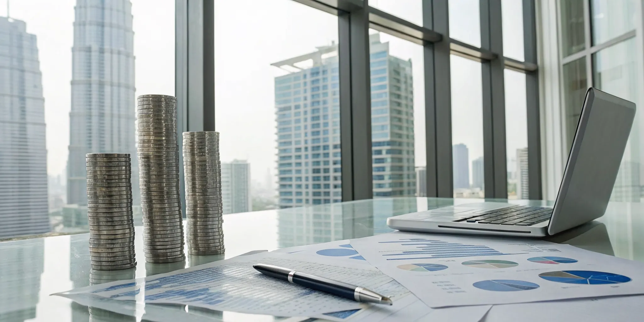 Laptop with financial charts analyzing the cost of a fractional CFO for a real estate business.