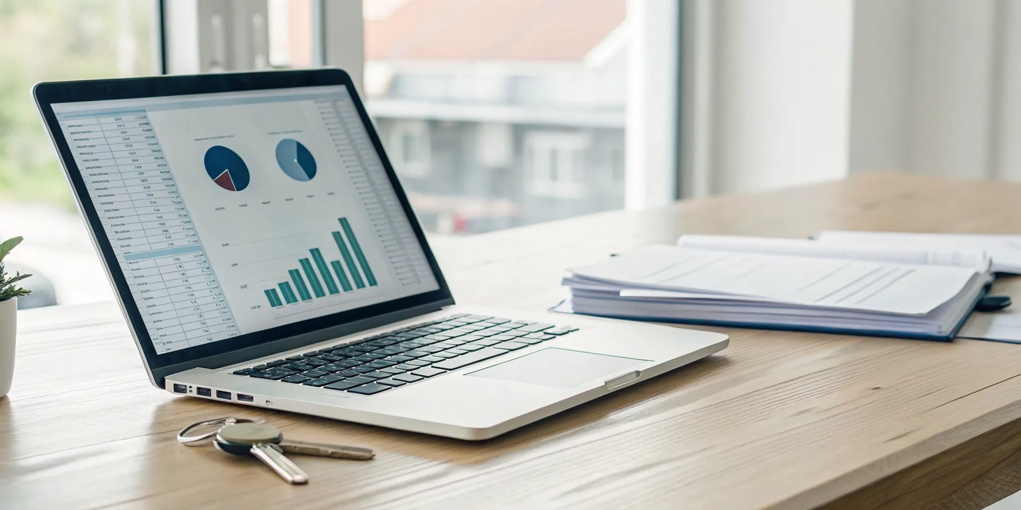 A free rental property bookkeeping template on a laptop screen.