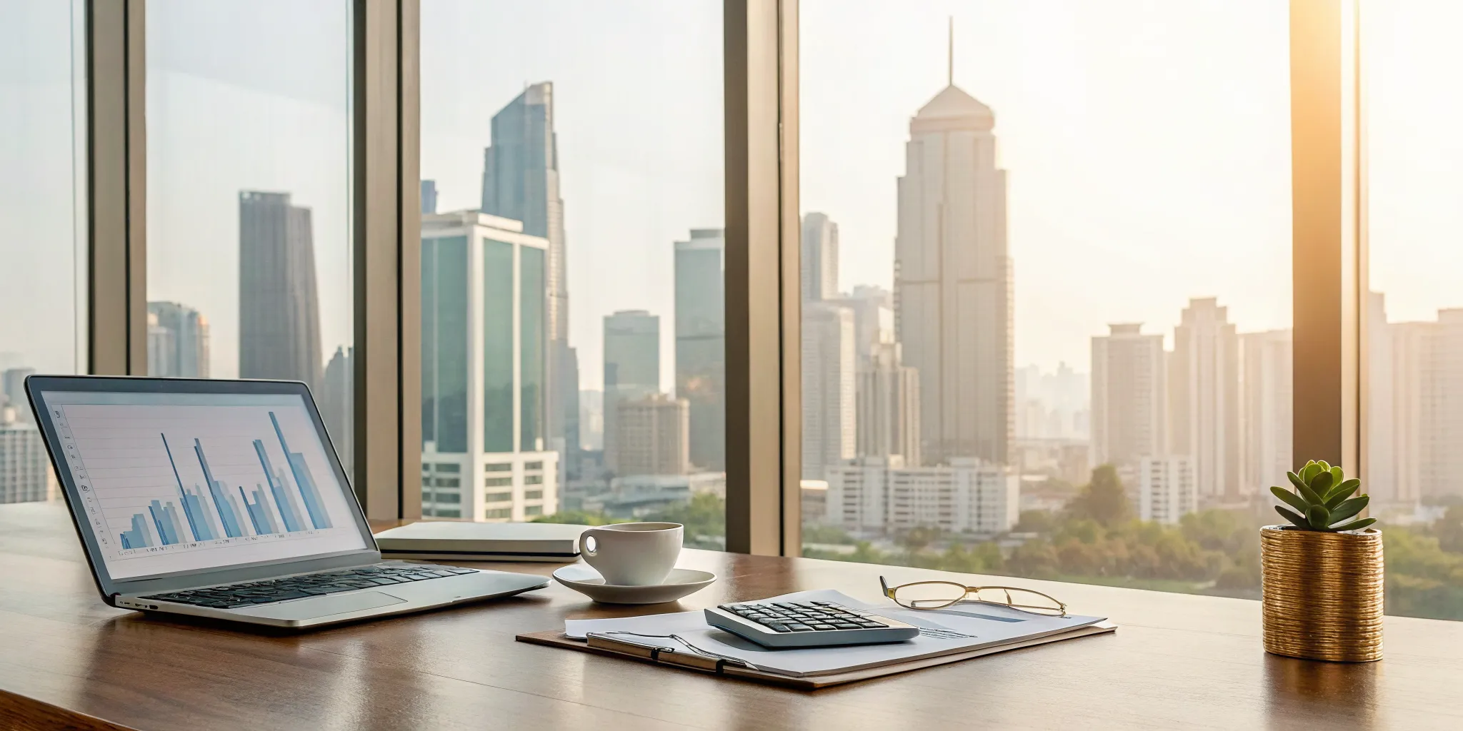 Calculating real estate cash flow for taxes using a laptop, calculator, and financial documents.