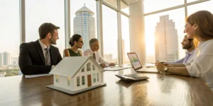 Real estate investors meeting with the best CPA firm to review their financial strategy.