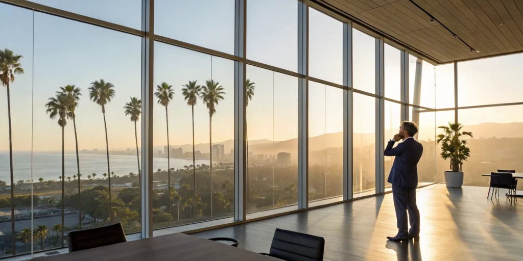 A real estate investor vets a CPA for California tax strategy in a modern office.