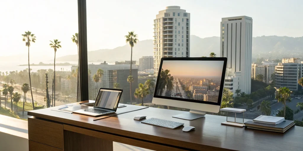 A 1031 exchange accountant's office overlooking a California city.