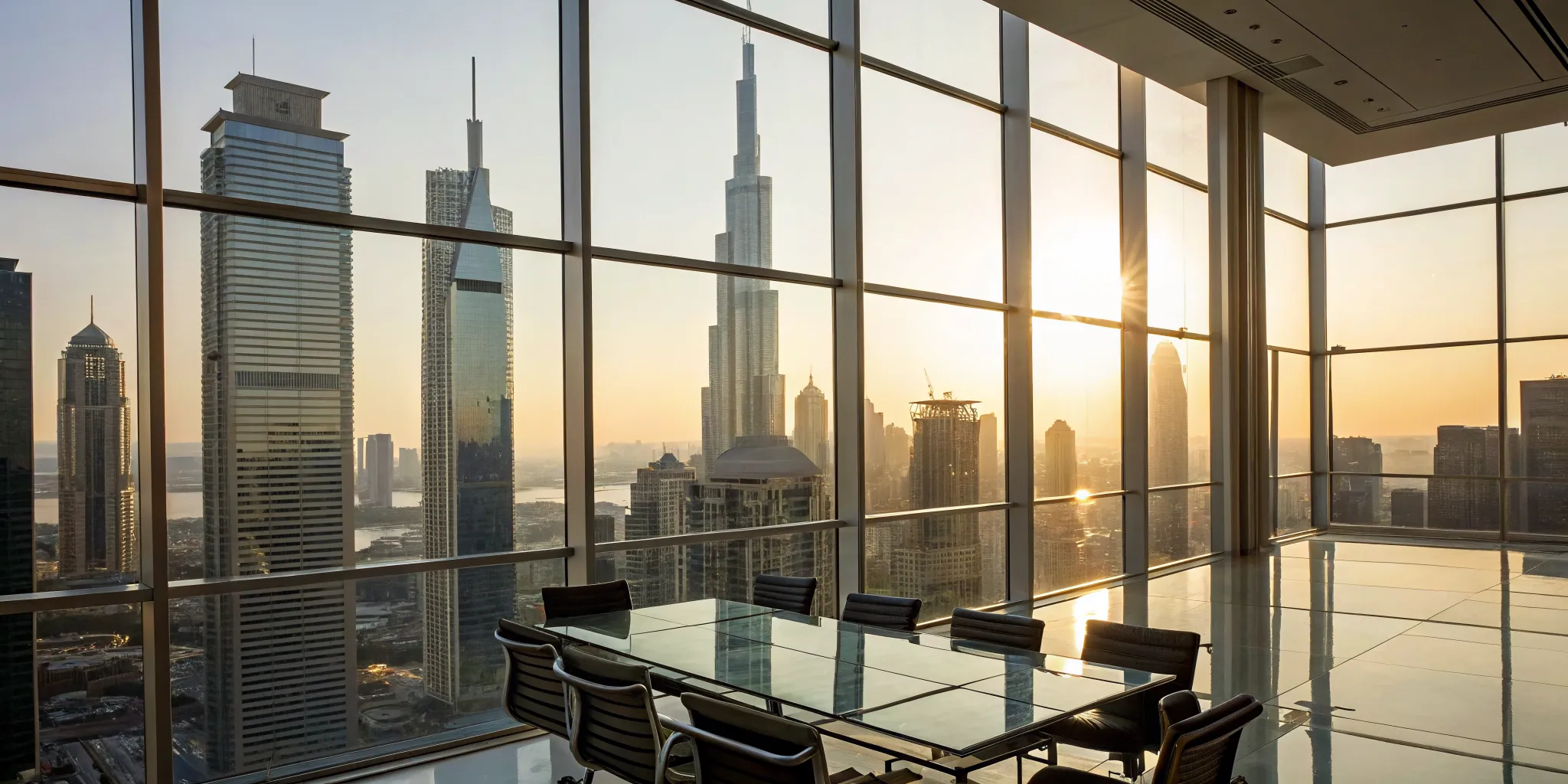 Modern office with a city skyline view for a real estate investment firm's CFO services.