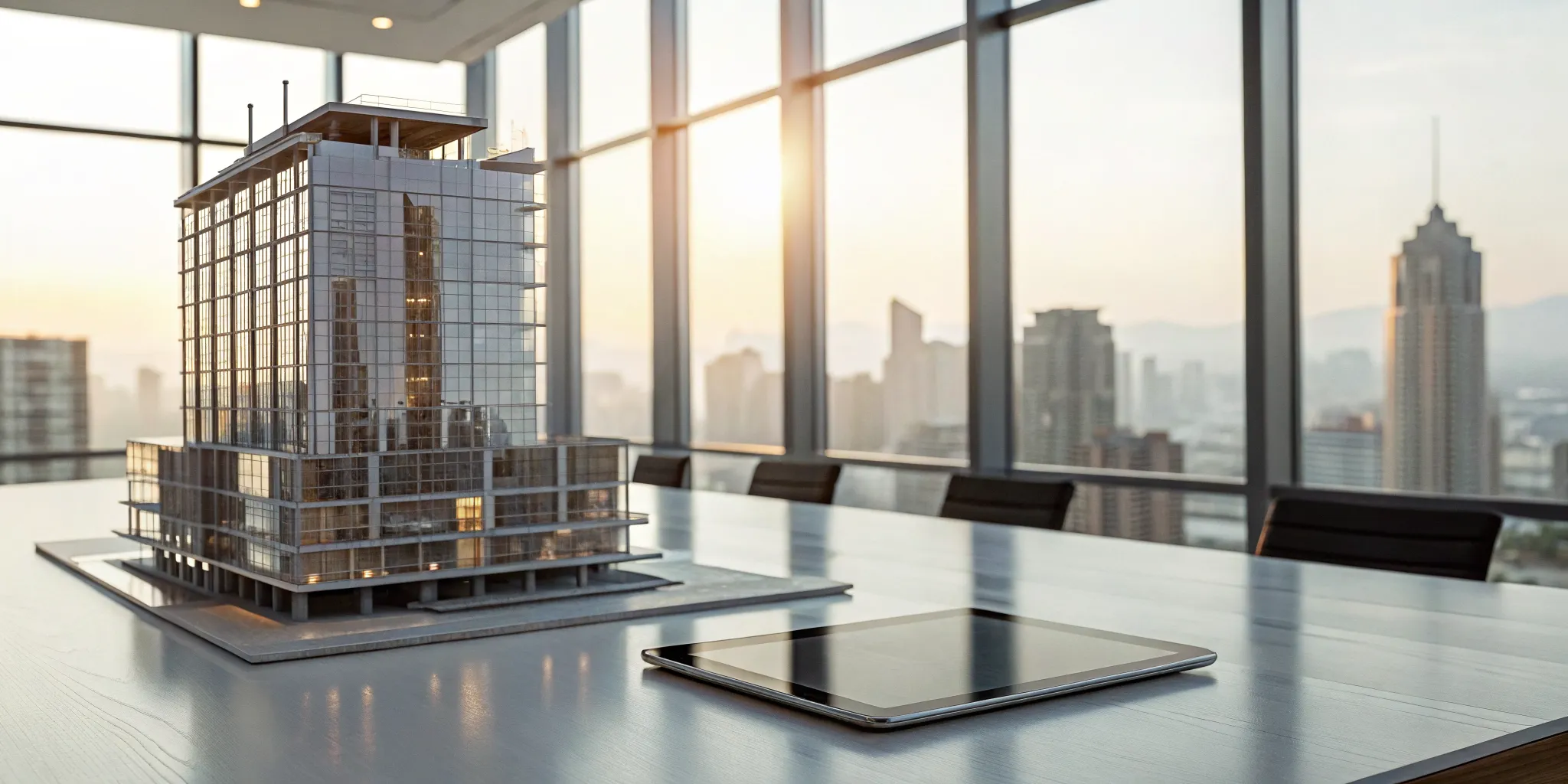 Architectural model of a commercial building being reviewed for a real estate cost segregation study.