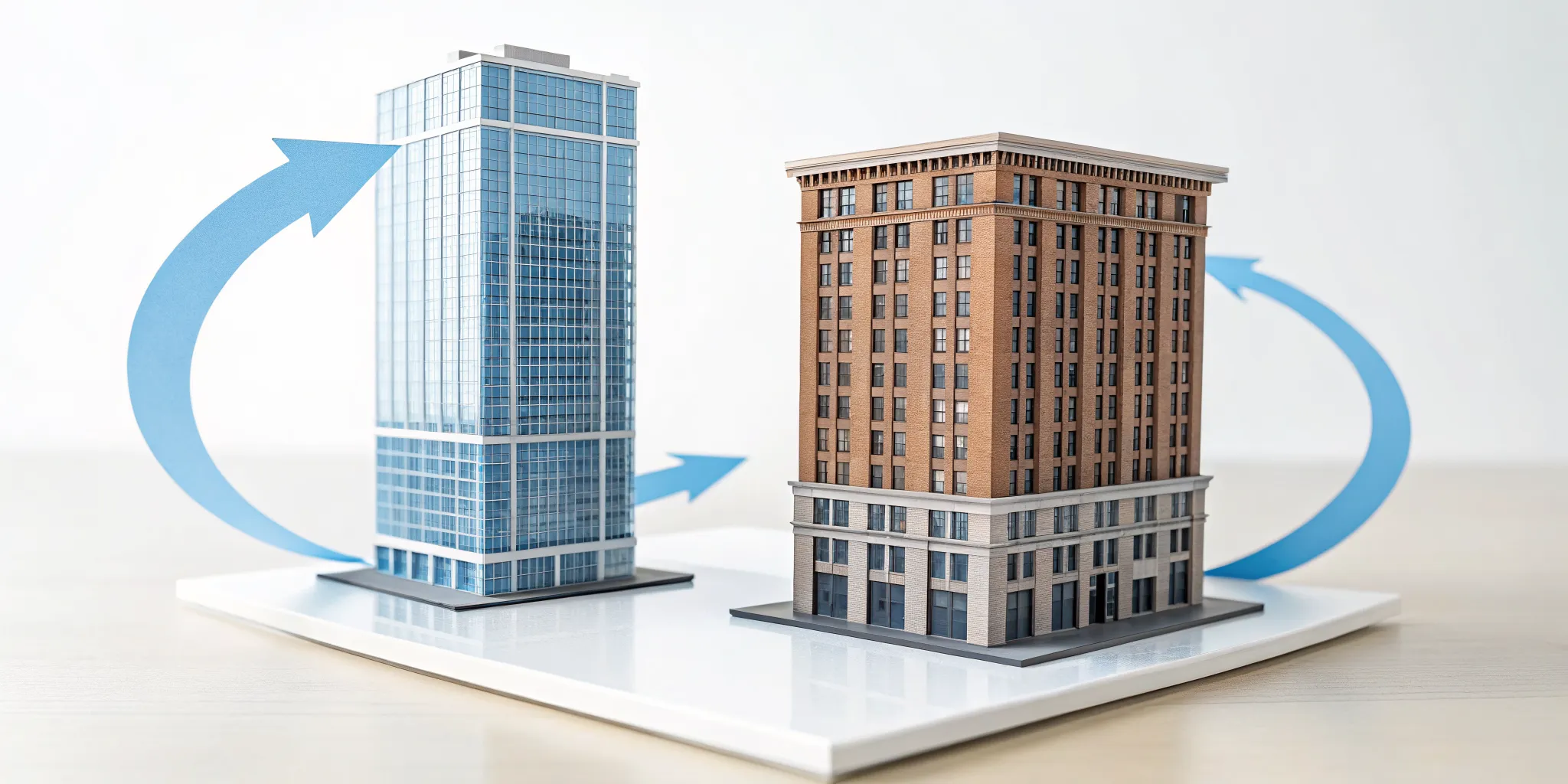 Diagram showing what a reverse 1031 exchange is using model buildings and arrows.
