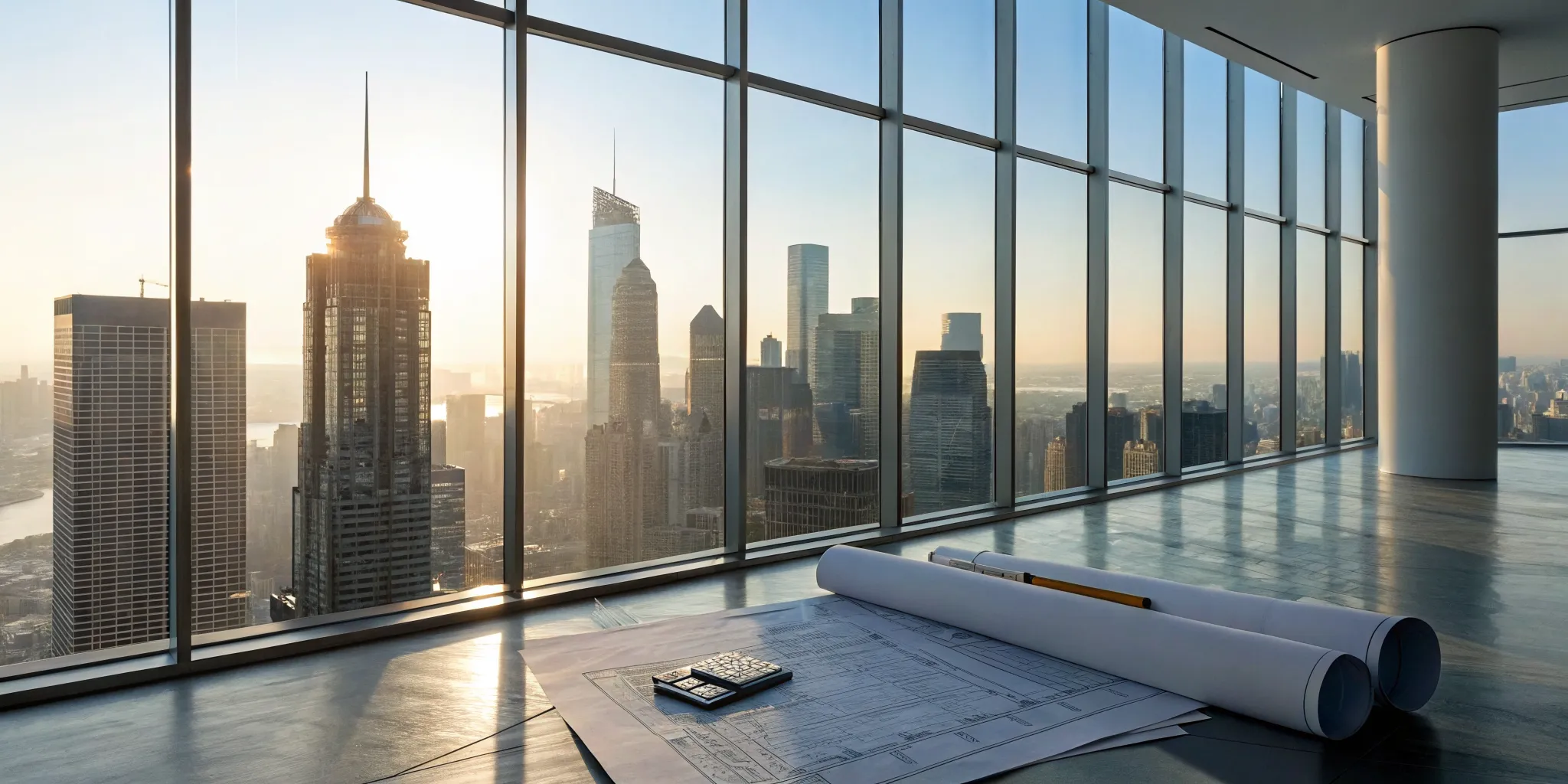 Real estate blueprints and a calculator for planning wealth building strategies.
