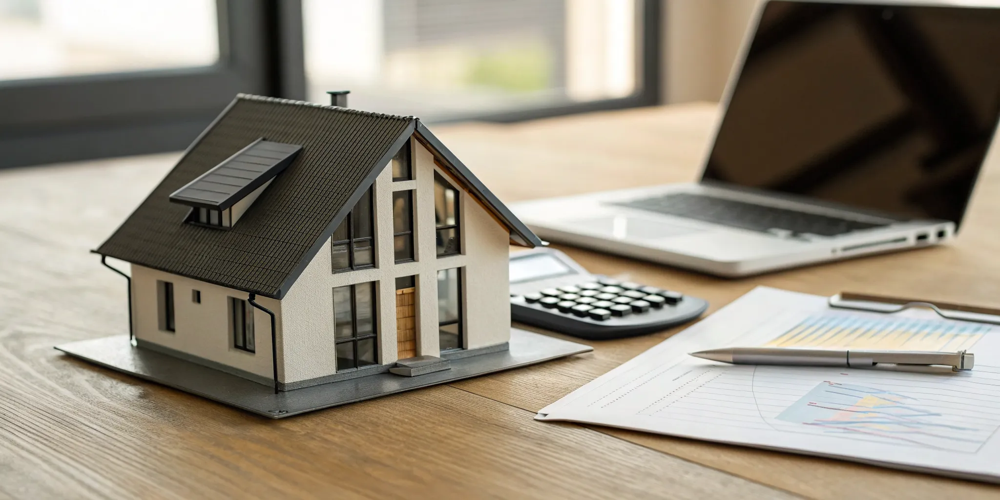 Desk with a calculator and laptop for building a short term rental tax strategy.