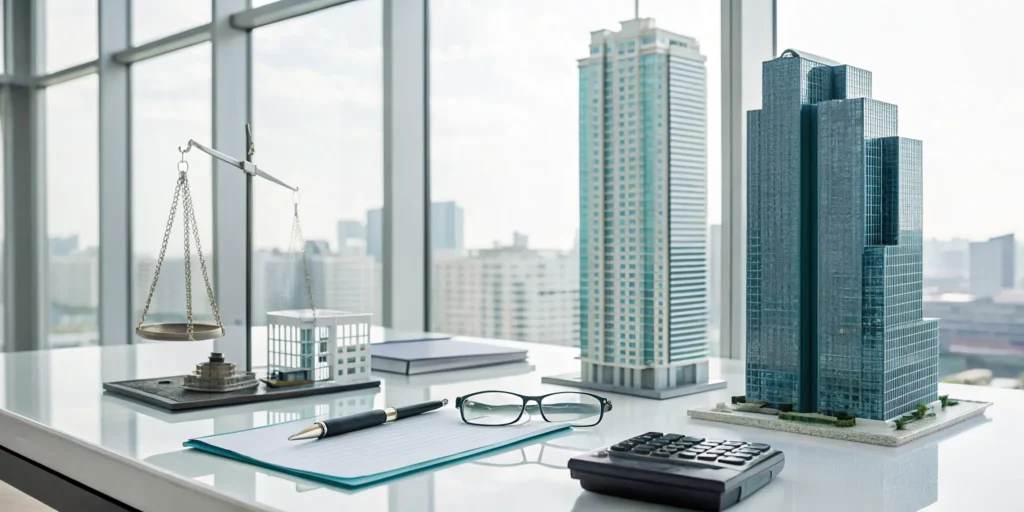 Planning real estate tax minimization strategies with a calculator and building models.