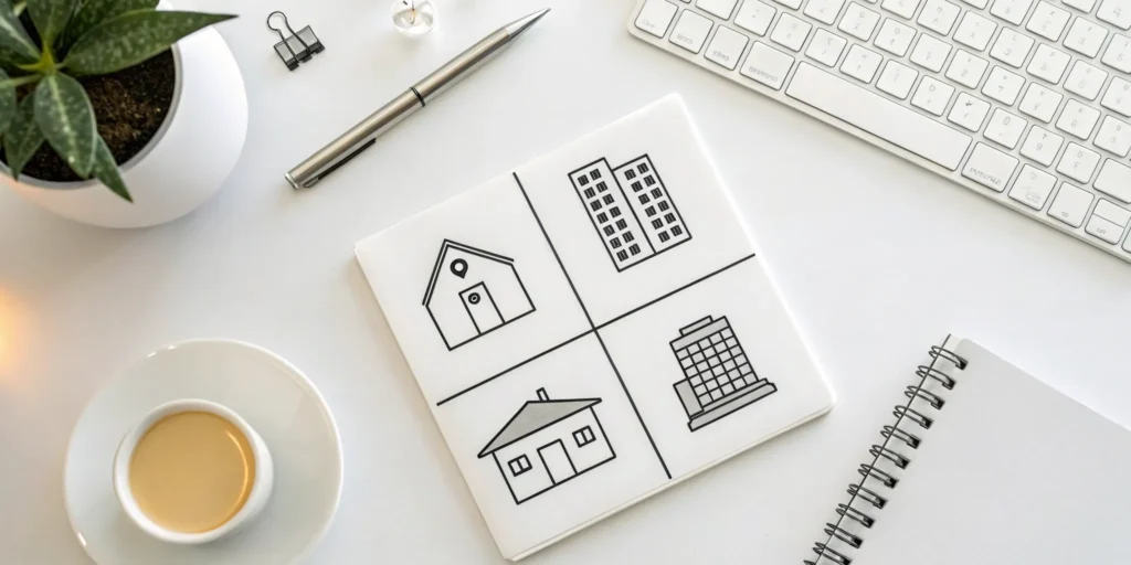 LLC tax setup for rental properties with a notebook and keyboard on a desk.