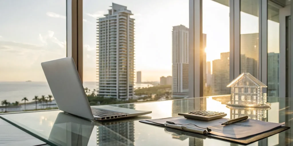 A real estate CPA's office in Fort Lauderdale with a view of the city skyline.
