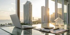 A real estate CPA's office in Fort Lauderdale with a view of the city skyline.
