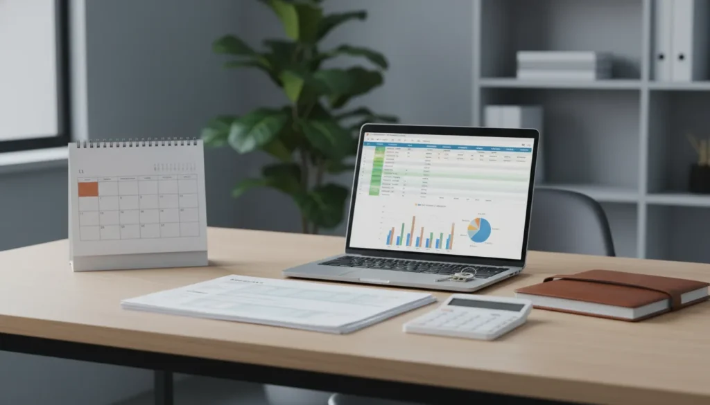 Tax planning calendar for rental property investors on a CPA desk