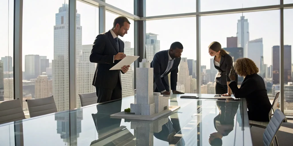 A real estate accounting and advisory firm discussing financial strategy with an investor.
