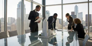 A real estate accounting and advisory firm discussing financial strategy with an investor.