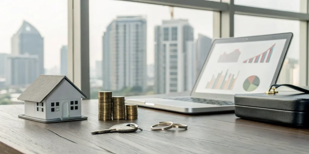 Calculating savings from the short-term rental tax loophole with a laptop and model house.