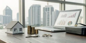 Calculating savings from the short-term rental tax loophole with a laptop and model house.