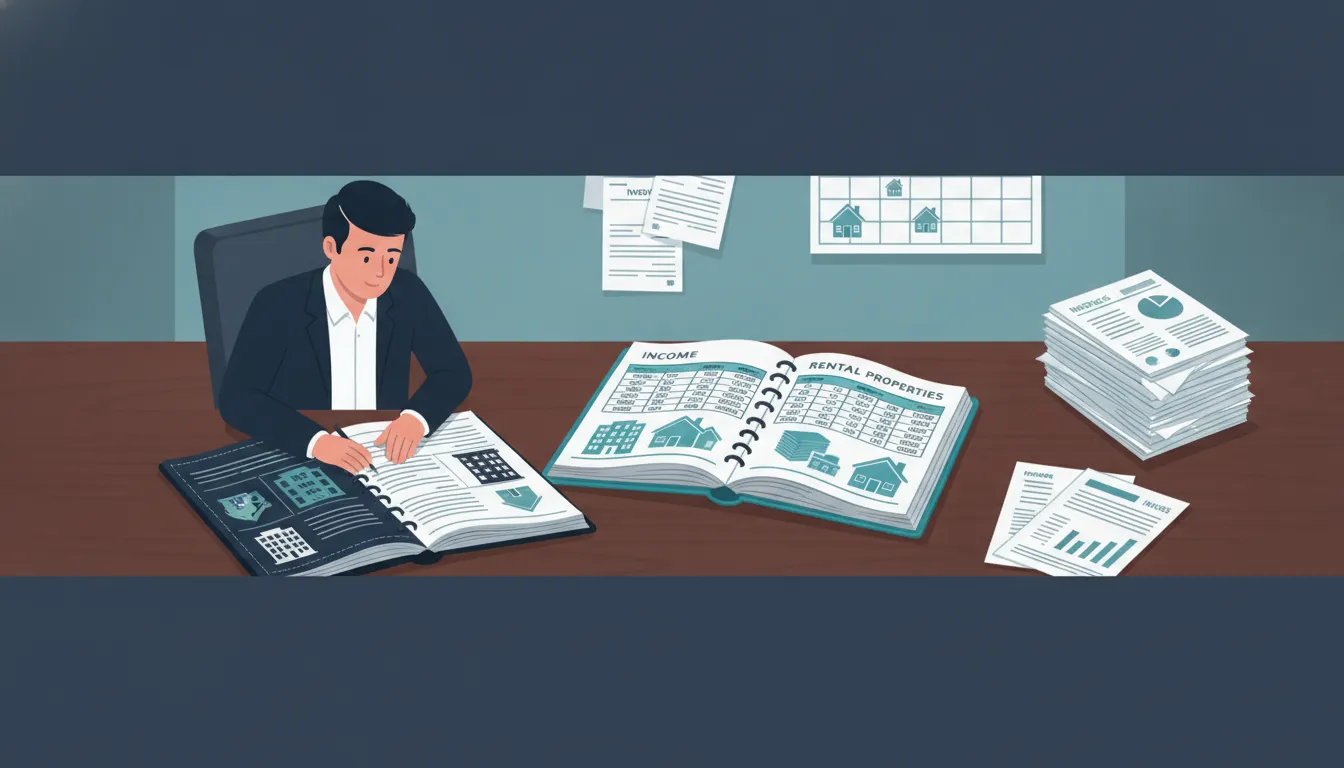 Real estate investor comparing cash and accrual accounting ledgers