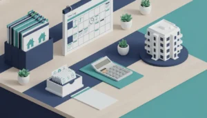 Organized real estate investor recordkeeping desk