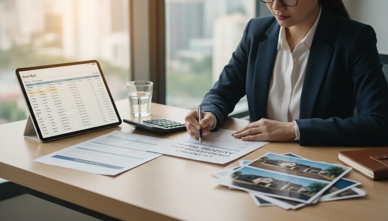 Rental property financial due diligence checklist on an investor desk