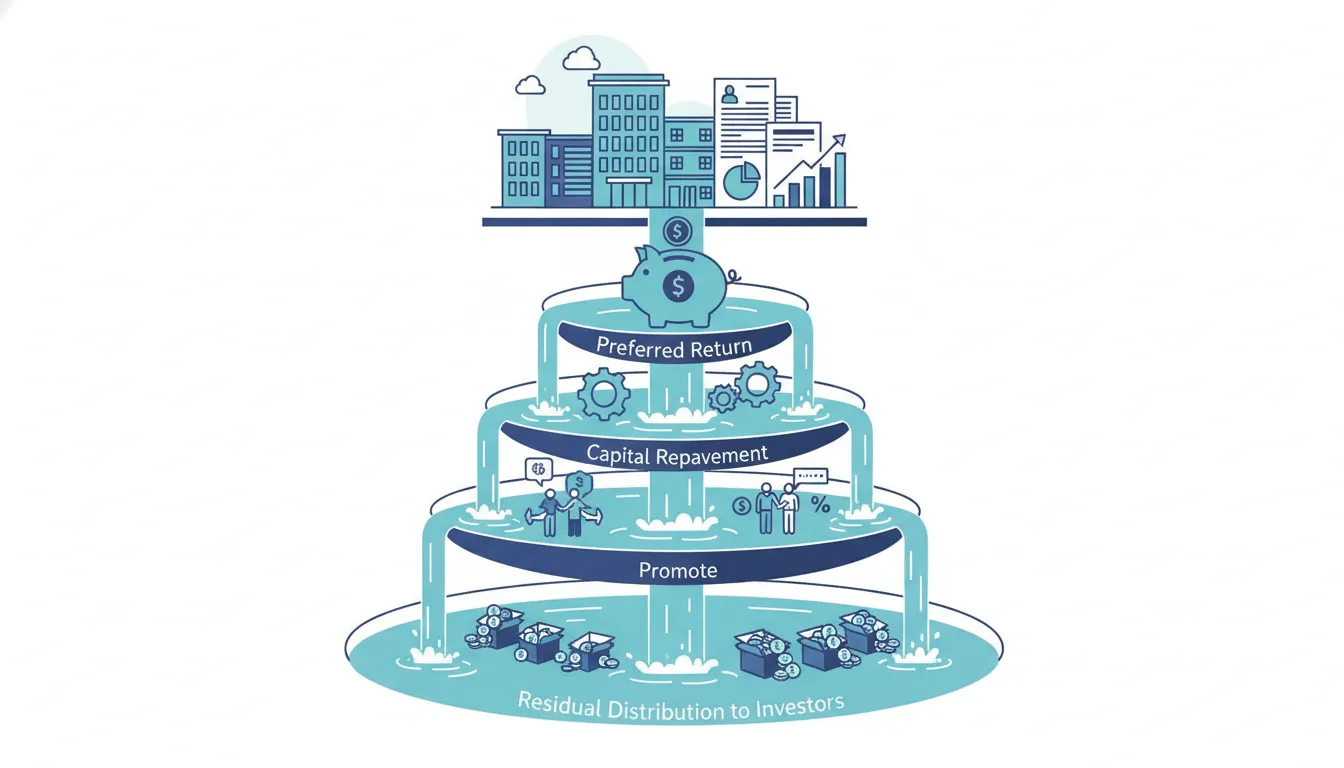 Tiered real estate syndication distribution waterfall