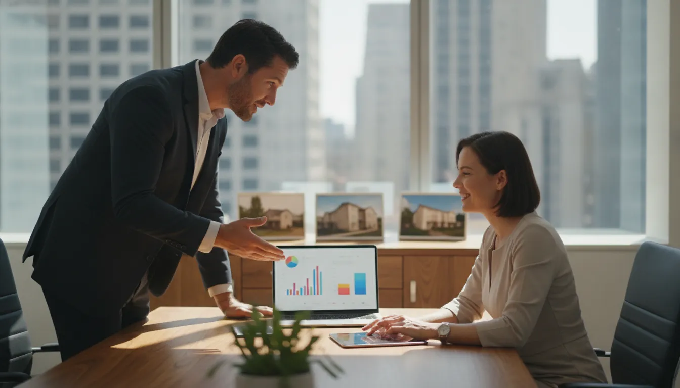 A real estate investor and a CPA advisor reviewing tax planning documents for rental properties