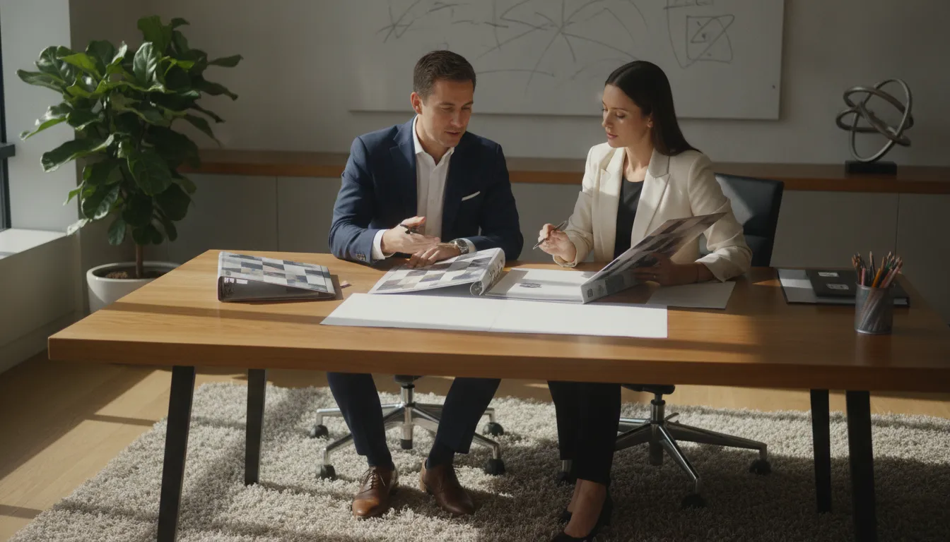 Real estate investor meeting with a CPA advisor to review property portfolio and financial planning documents