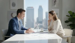 CPA advisor reviewing portfolio reports with a real estate investor at a modern desk